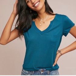 Anthropologie Maeve Teal Blue Green V-Neck Short Sleeve Top