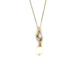 10k Drop Pearl/Cz Necklace