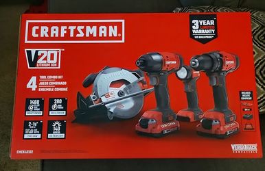 CRAFTSMAN V20 MAX Cordless Power Tool Kit. Comes with 2 batteries and 1 Charger. Brand New