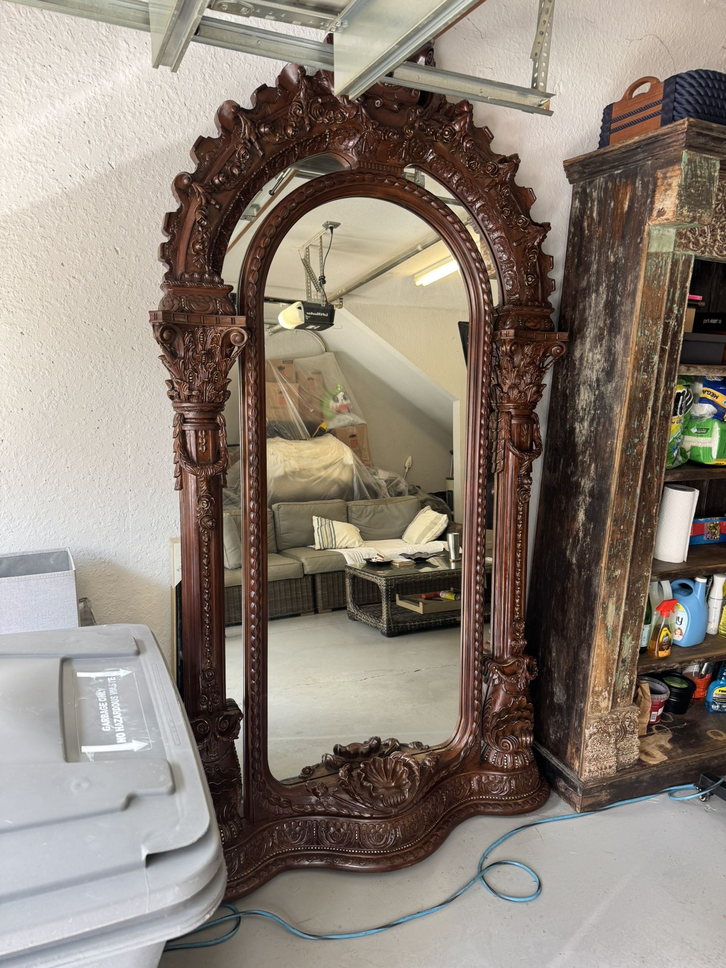 Antique Italian Carved Wood Full-Length Mirror