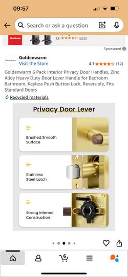 Goldenwarm 5 Pack Privacy Door Levers, Gold with Wood Handle, New