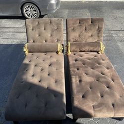 2 Brown Chaise Settee Lounge Chair