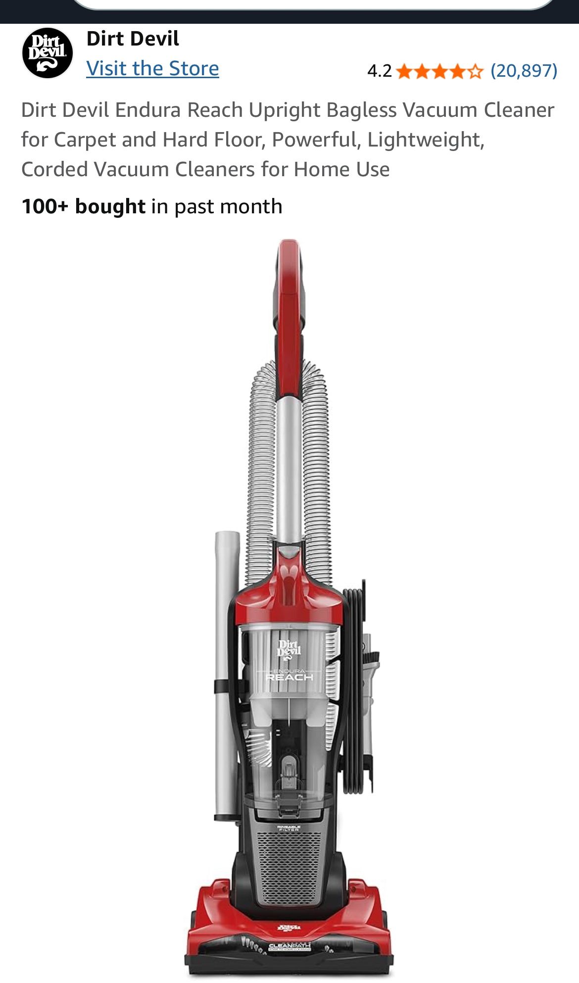 New! Dirt Devil Endura Reach Upright Bagless Vacuum Cleaner