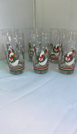 Christmas geese glass cups set of 6 1988