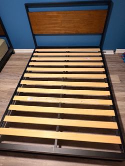 Industrial Metal and Wood Full Size Bed Frame