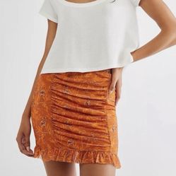 Free People Rome Mesh Mini Skirt Orange Floral Size Small 