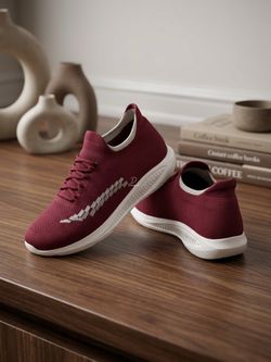 Maroon Knit Low-Top Sneakers