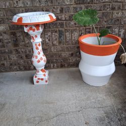 Planter And Bird Bath Set