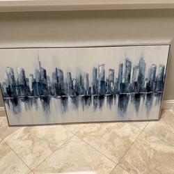 City skyline blue canvas artwork 59x29.5 inches