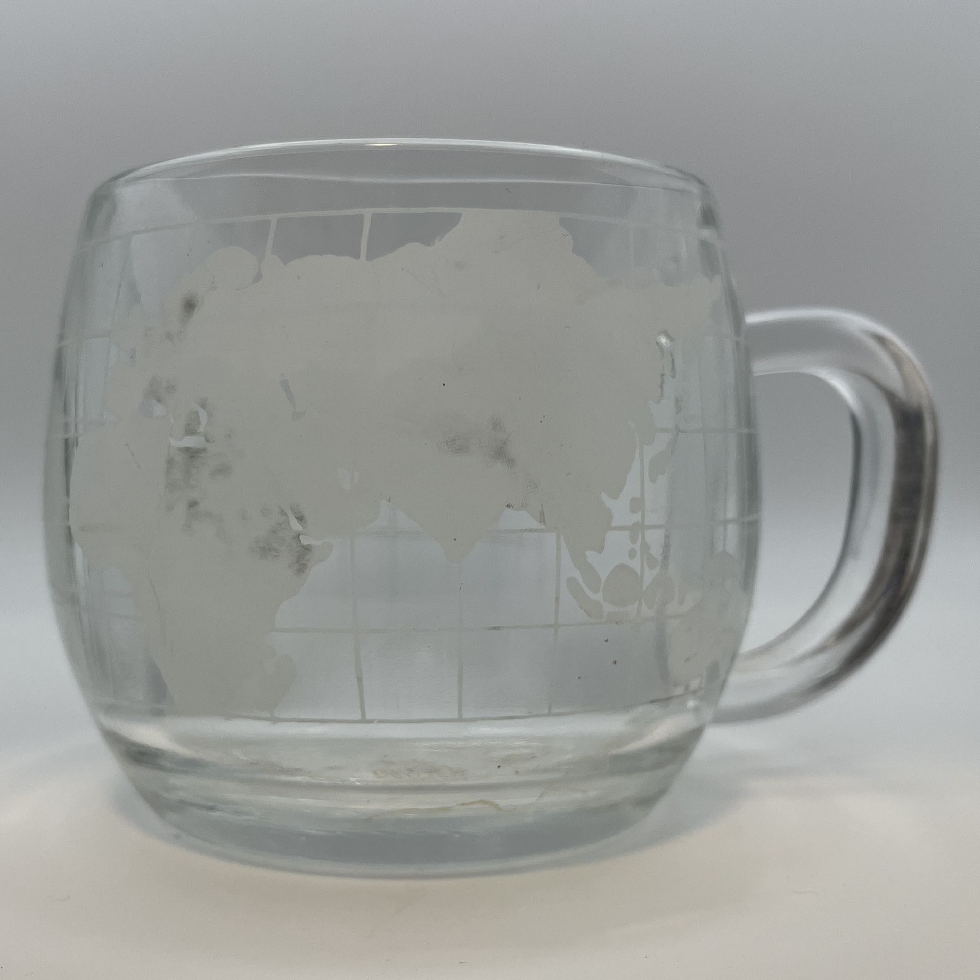 Vintage 1970's Nestle Nescafé Clear Glass Globe World Cup Coffee Tea Mug Etched