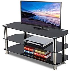 AVF Black Glass Floor Stand with Chrome Legs for TVs up to 55"