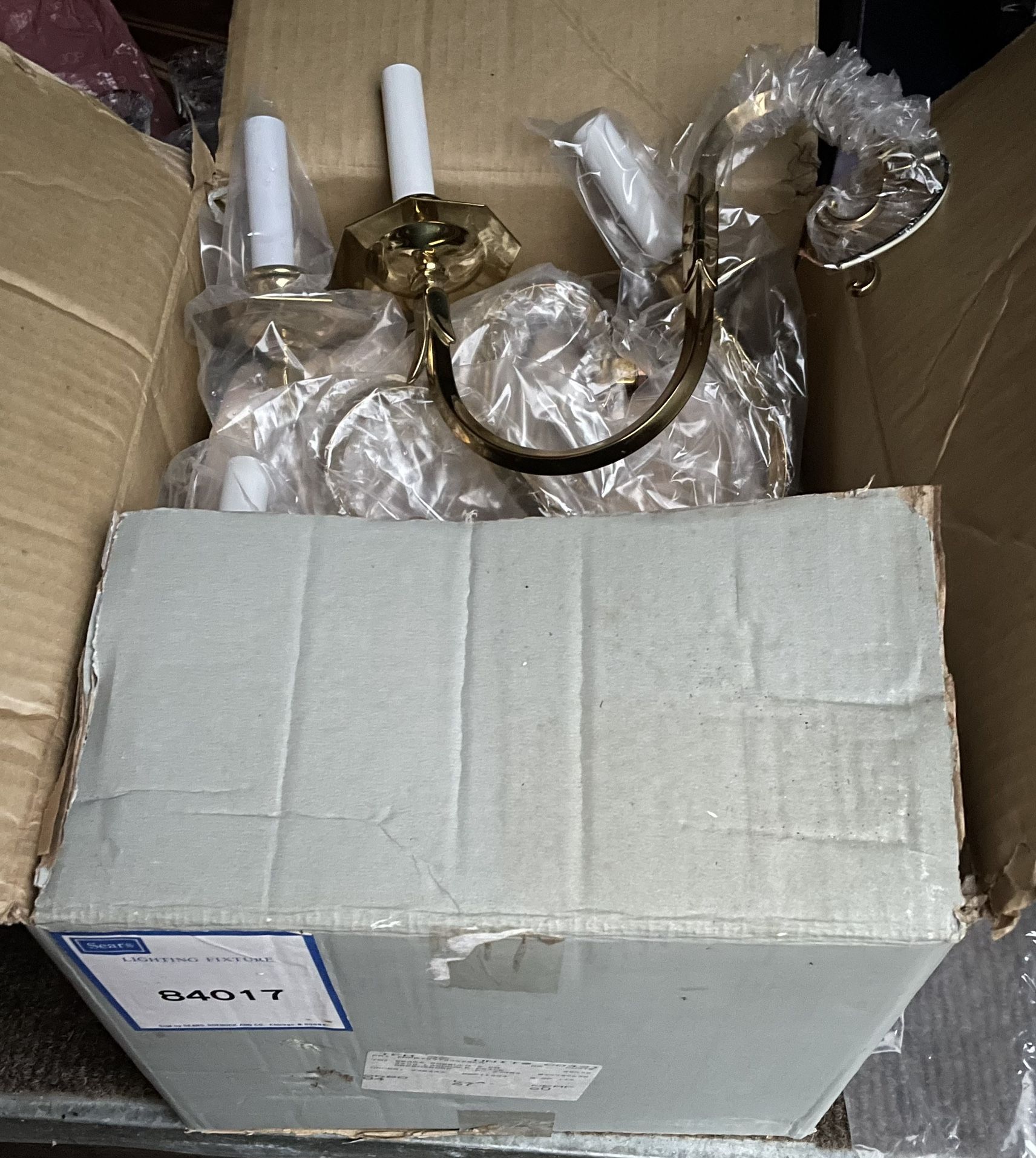 7 New Electric Solid Brass Double Arm Sconces and Matching Double Tier Brass Chandelier