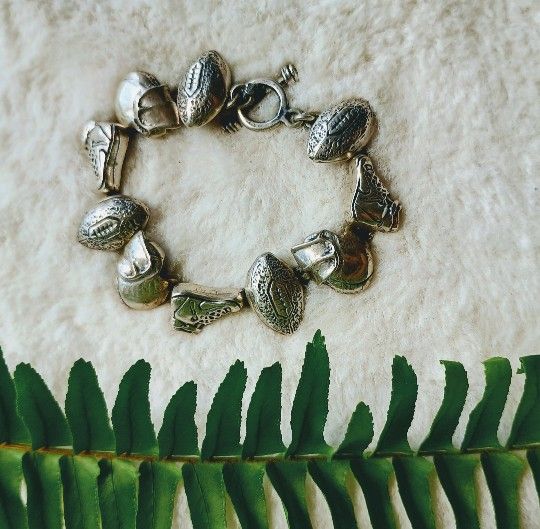 Vintage, 90s Sterling Silver Football Themed Charm Bracelet, Body Con, Game Day