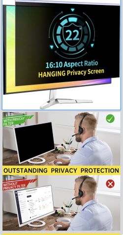 22 Inch Computer Privacy Screen for 16:10 Computer Monitor, Anti-Blue Light Monitor Privacy Screen Filter, Anti-UV Computer Shield, Hanging Type