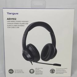 Targus AEH102 USB Wired Stereo Headset Plug & Play, Soft Ear Cups, Boom Mic NEW