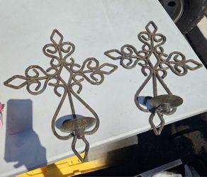 Iron Metal Religious Celtic Christian Cross Wall Hanging  Candle Holder