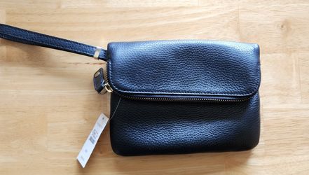 Talbots Black Pebbled Leather Fold Over Wristlet NWT