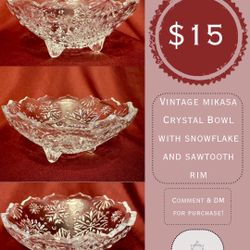 Vintage Mikasa Crystal Bowl With Sawtooth Rim.