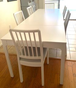 IKEA WOOD TABLE WITH LEAF AND CHAIRS