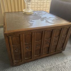 Drexel Esperanto Wood Square Side Table With Slate Top