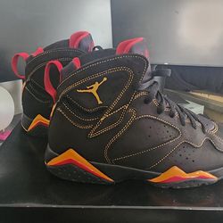 Mens Jordan 7 BLK/CITRUS-VARSITY RED Size 10.5