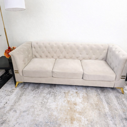 3 seater sofa - Beige/light cream velvet tuffed