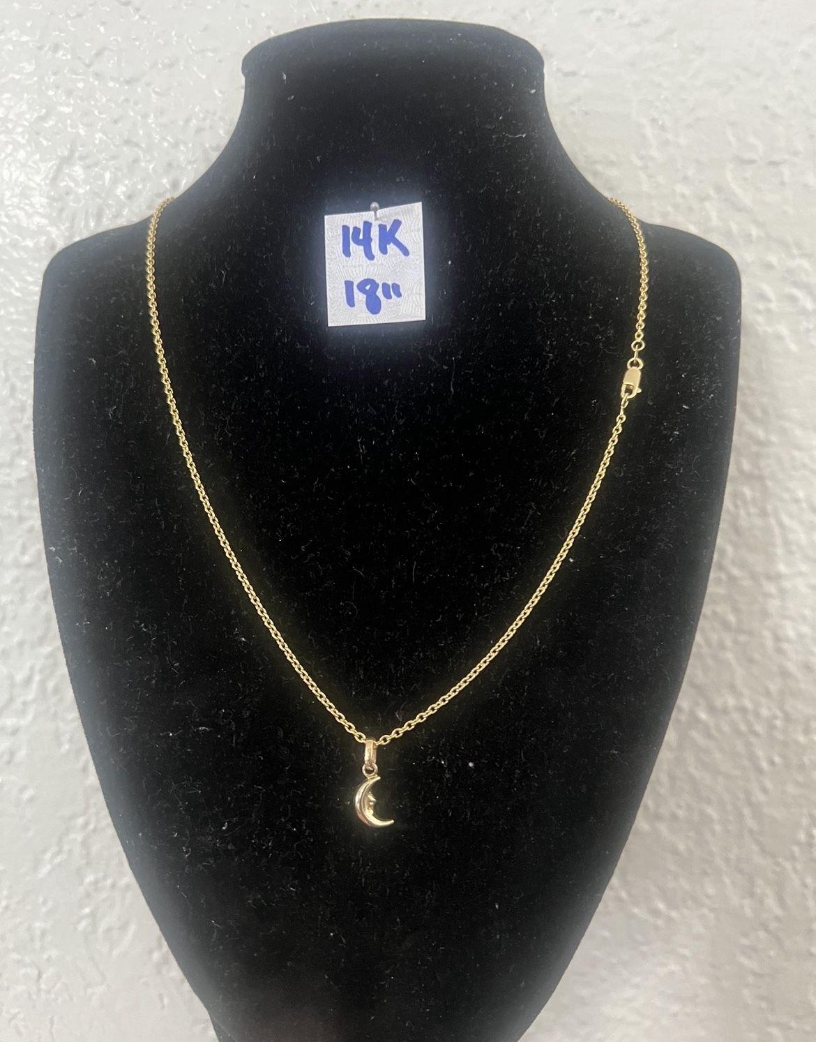 14K Solid Gold Chain and Pendant For Wedding 18 Inches Long
