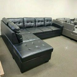 Faux Leather Black Sectional 20 Dollar Payment & Brand New