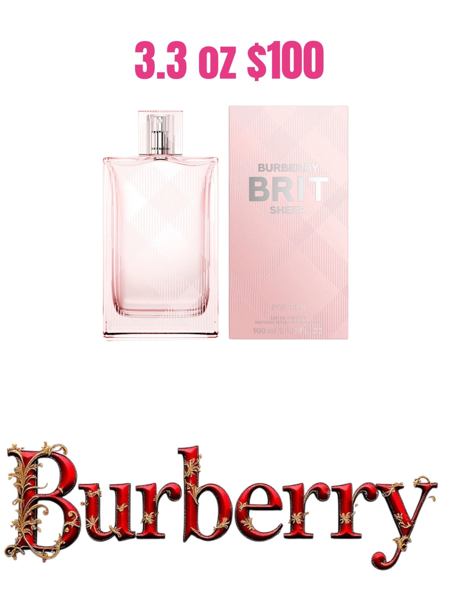 Burberry Brit Sheer Eau de Toilette Spray, 3.3 oz.💯original Firm Price No Offers ❌