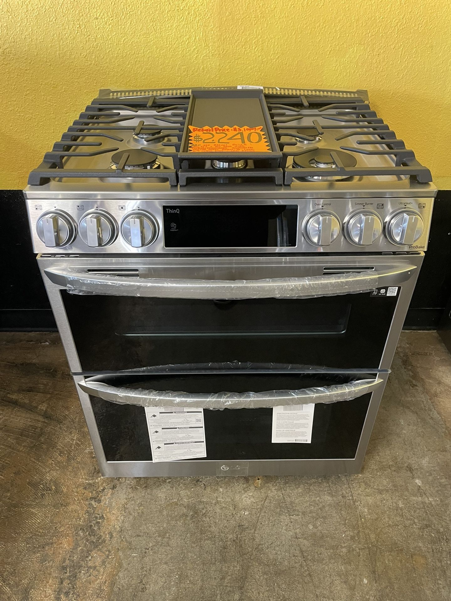 New LG InstaView 5 Burner Double Oven Gas Slide In Stove With Air Fry 30” Wide