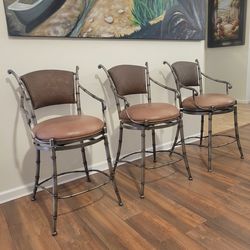 Oversized genuine leather swivel bar stools - 3 pieces