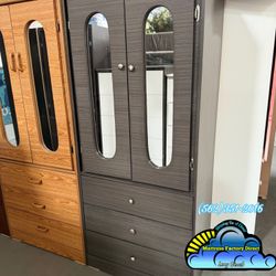 Grey Tall Wood Wardrobe Closet Guardaropa With Mirror 