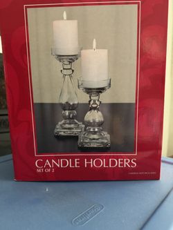 2 Glass Candle Holders 1 Is 8” 1 Is 10” Never Used Original Box