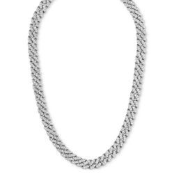 Men's Cubic Zirconia Curb Link 22" Chain Necklace in Sterling Silver