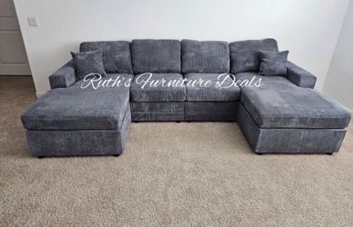 NEW‼️ 2-Pc Gray Corduroy Sectional Sofa Set