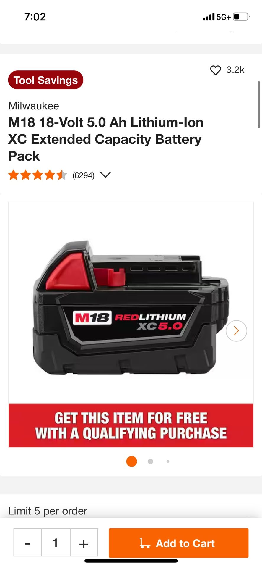Milwaukee M18 Red Lithium XC 5.0 Battery Brand New
