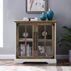 New 32 Inch Accent Cabinet/Buffet Cabinet with Adjustable Shelves, Barnwood/white 