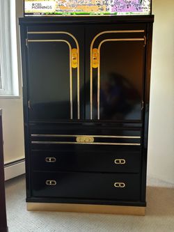 Black Lacquer Armoire with Gold Hardware