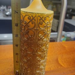 Beeswax Pillar Candle Embossed Regal Scroll

