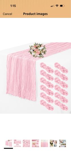 YMHPRIDE 12 Pack Light Pink Table Runners 35x70in Cheesecloth Table Runner Boho Cheese Cloth Table Runner Long Semi Sheer Gauze Table Runner for Weddi