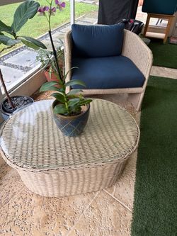 Wicker Patio Chair and Coffee Table Set