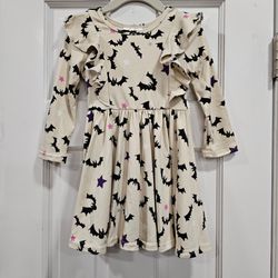DotDotSmile Toddler Girls 2T Cream Bat & Star Print Ruffle Empire Twirl Dress
