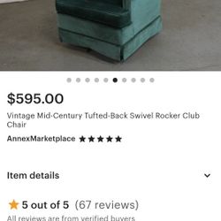 Vintage Tufted-Back Swivel Rocker Club Chair
