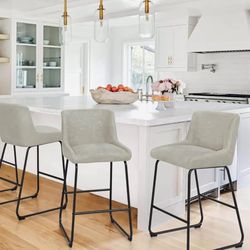 LUE BONA 26 Inch Counter Height Bar Stools Set of 4, Faux Leather Upholstered Barstools, Barstool with Back, Comfortable Bar Chairs, Modern Counter St