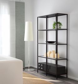 Shelf unit, black-brown/glass