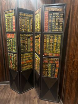 According hand painted book motif screen