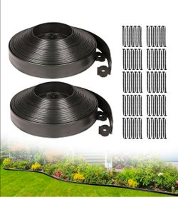 2 Inch Tall 100 FT Garden Edging Kit with 120pcs Spikes, Plastic Edging for Landscaping