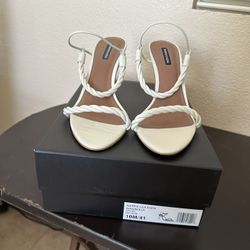 BCBG White Open Toe Heals
