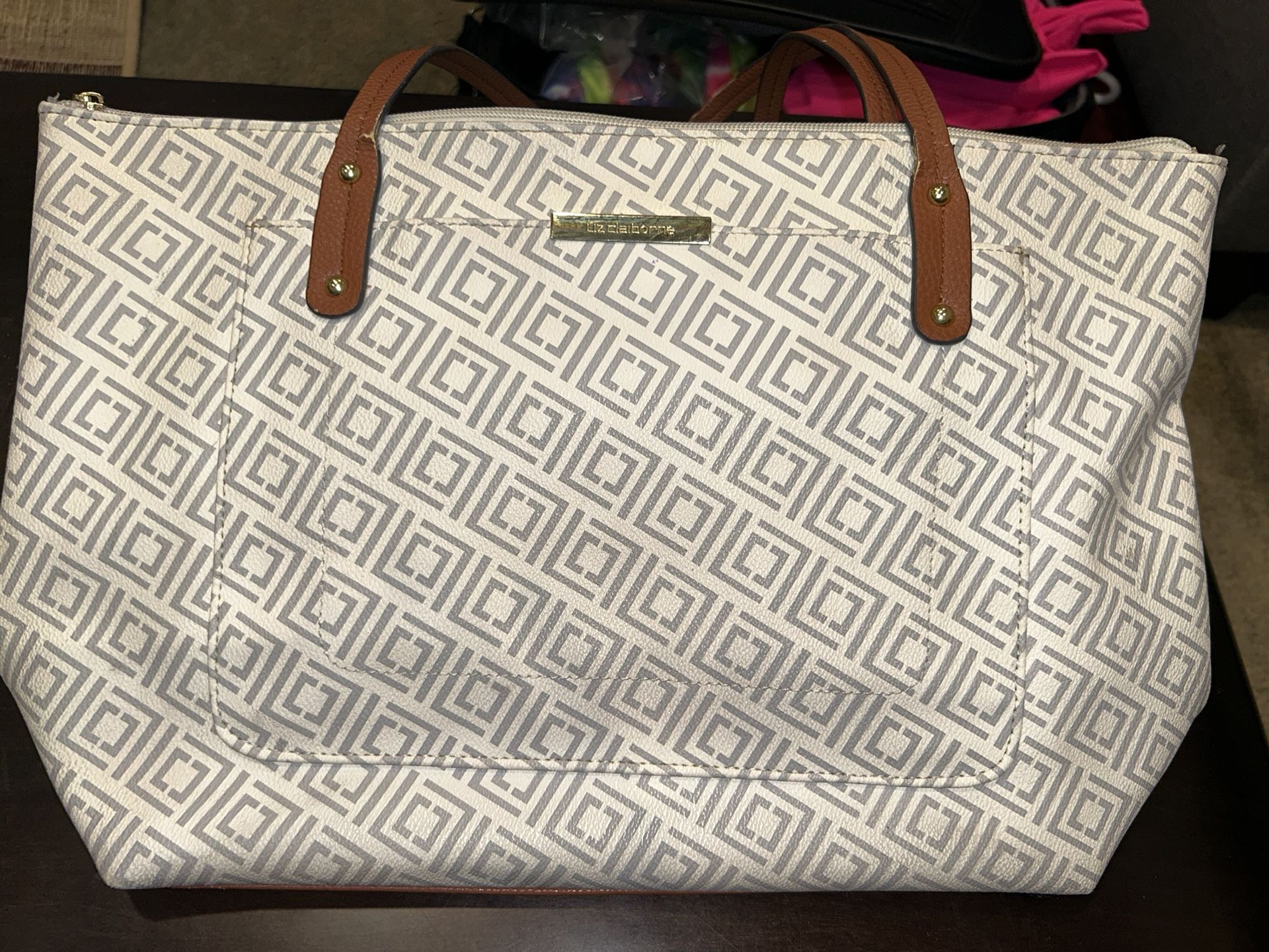 Liz Claiborne Geometric Large Tote Bag - Grey And White
