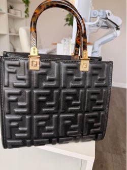 Authentic Fendi Sunshine Tote Black FF embossed leather